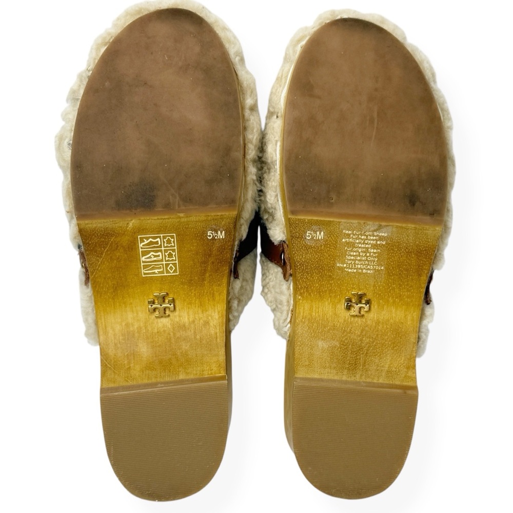 TORY BURCH Jessa Shearling Horse-Head Wooden‎ Clog Mule Size 5 1/2 - Picture 10 of 11